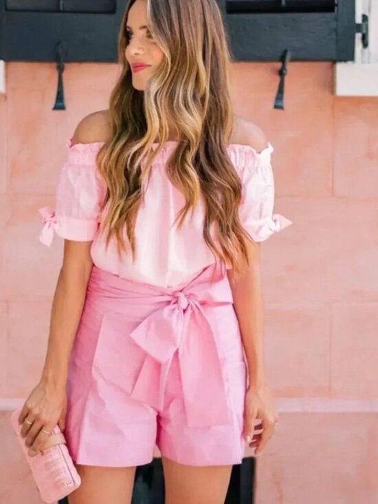 J. Crew Pants - J. Crew Pink High-Rise Tie-Waist Shorts